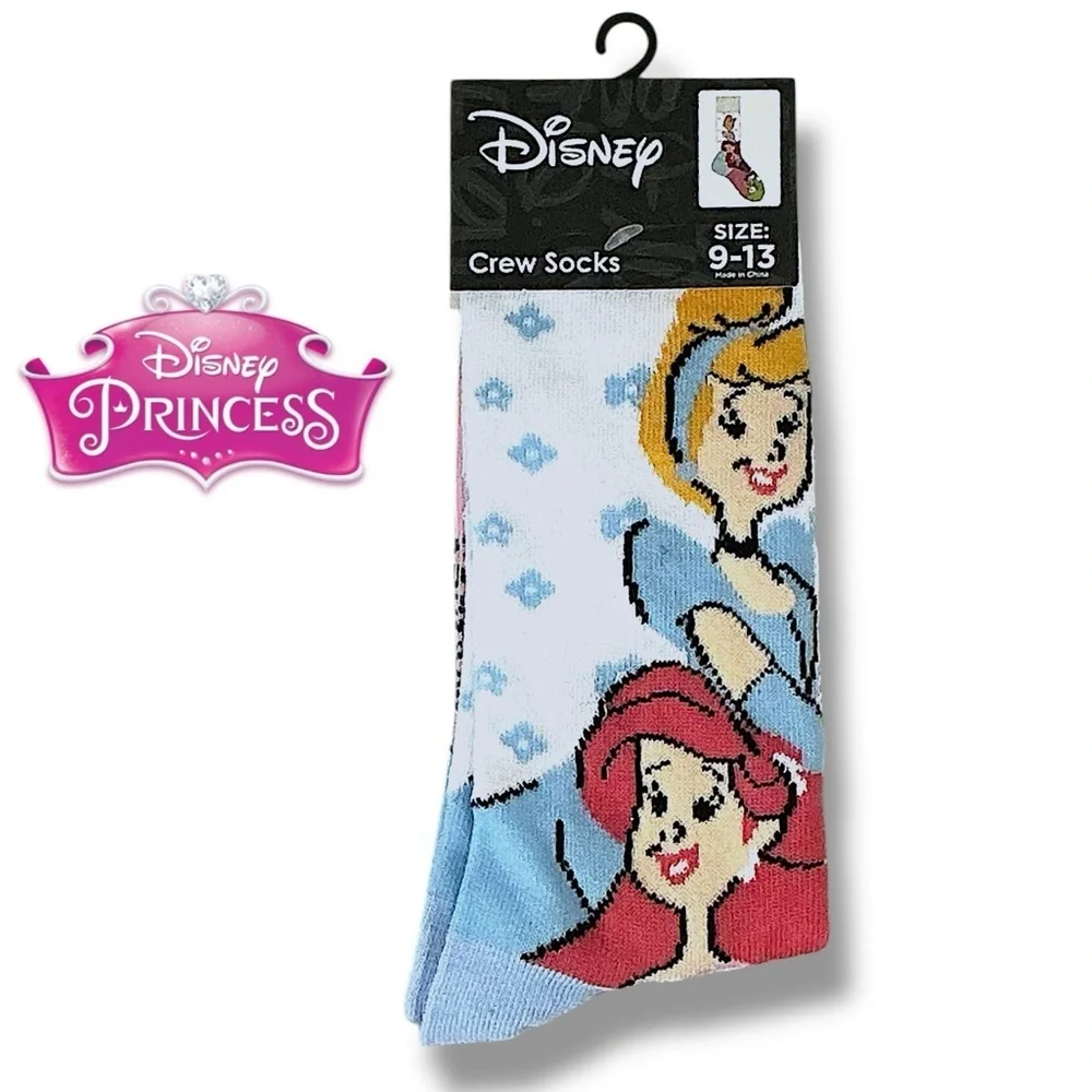 Disney Frozen Princess Crew Socks Casual Novelty White Blue Adult 9-13 One Size